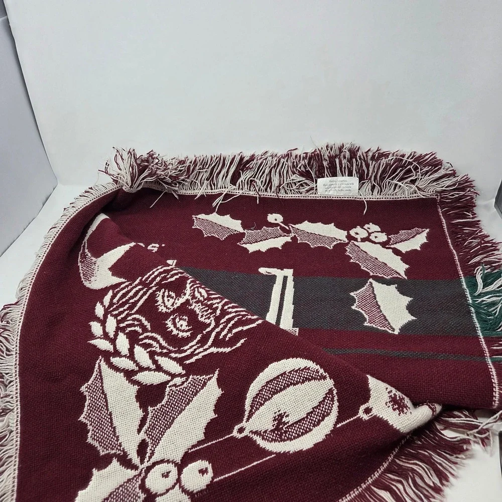 Vintage Twas Night Before Christmas Tapestry Throw 47x70 Cotton Spain Santa NICE